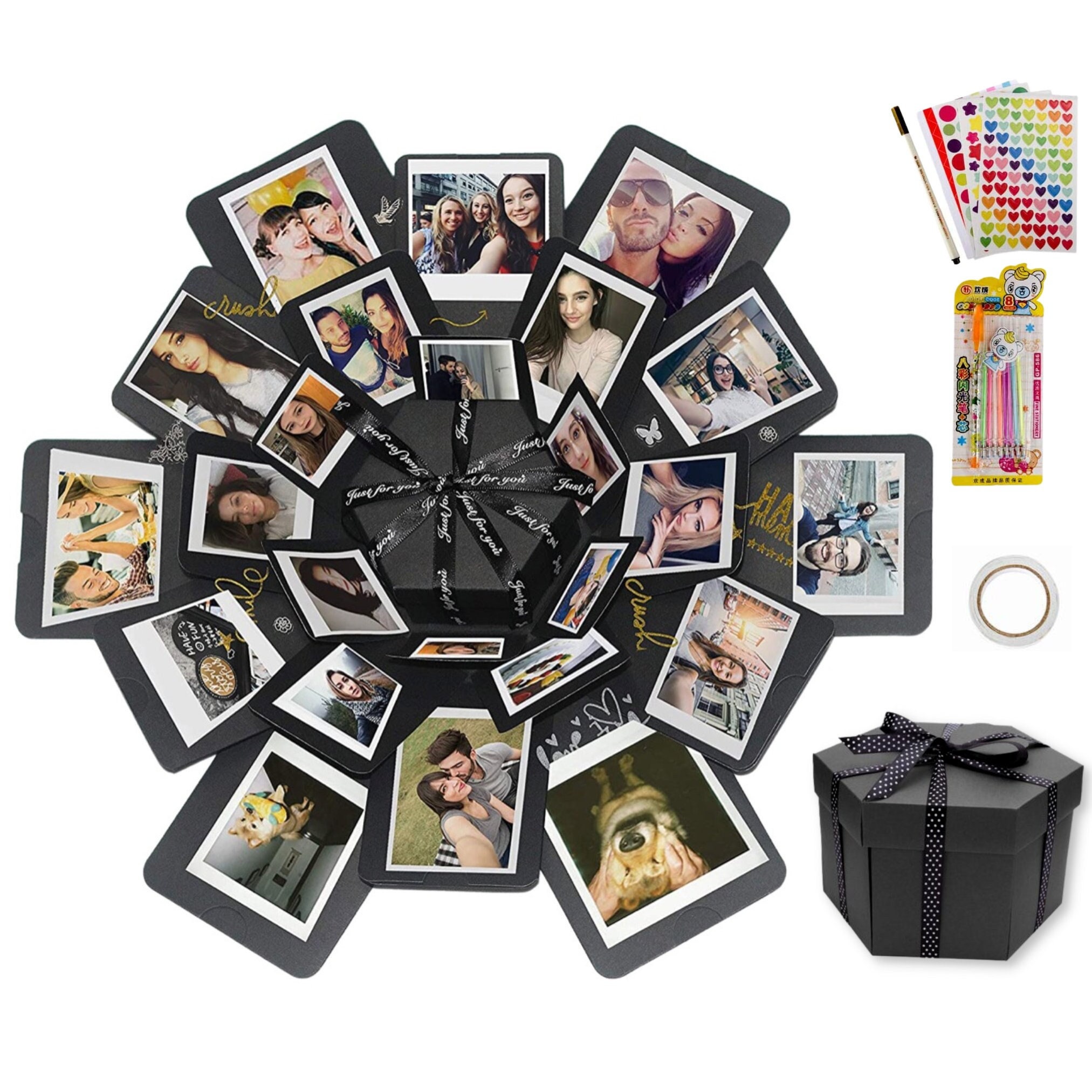 Hexagon Pre Assembled Explosion Gift Box Kit Pop up Photo Box Gift Perfect  for Weddings, Candy, Birthdays, Holidays, Anniversaries, Etc 