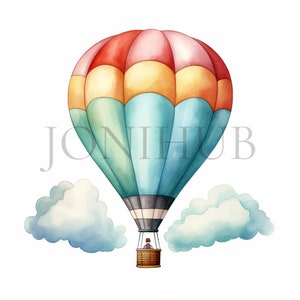 Clipart de balões de ar quente | 10 JPGs de alta qualidade | Download digital | Clipart de aventura | Céu Clipart | Arte de viagem | Ilustrações de balão