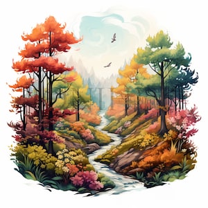 Forest Trail Clipart | 10 High Quality JPG&#39;s | Digital Download | Forest Graphics | Mixed Media | Nature Clipart pack | Trail Illustrations