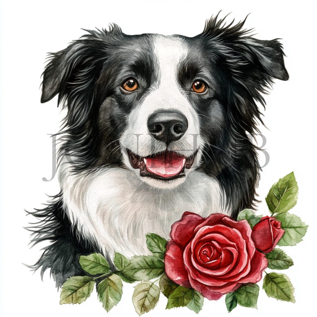 Border Collie With Rose Clipart | 10 High Quality Jpg's | Digital ...