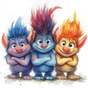 Imágenes prediseñadas de Trolls / 10 archivos JPG de alta calidad / Descarga digital / Ilustración de libros infantiles / Obra de arte imprimible / Imágenes prediseñadas de personajes de fantasía