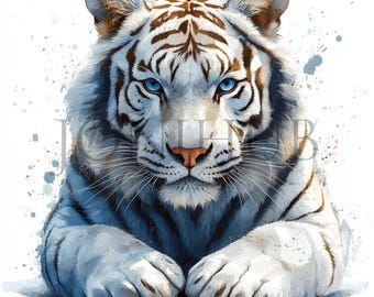 White Tiger Clipart | 10 High Quality JPG&#39;s | Digital Download | Forest Animal | Jungle Illustration | Printable Art | Exotic Animal Art