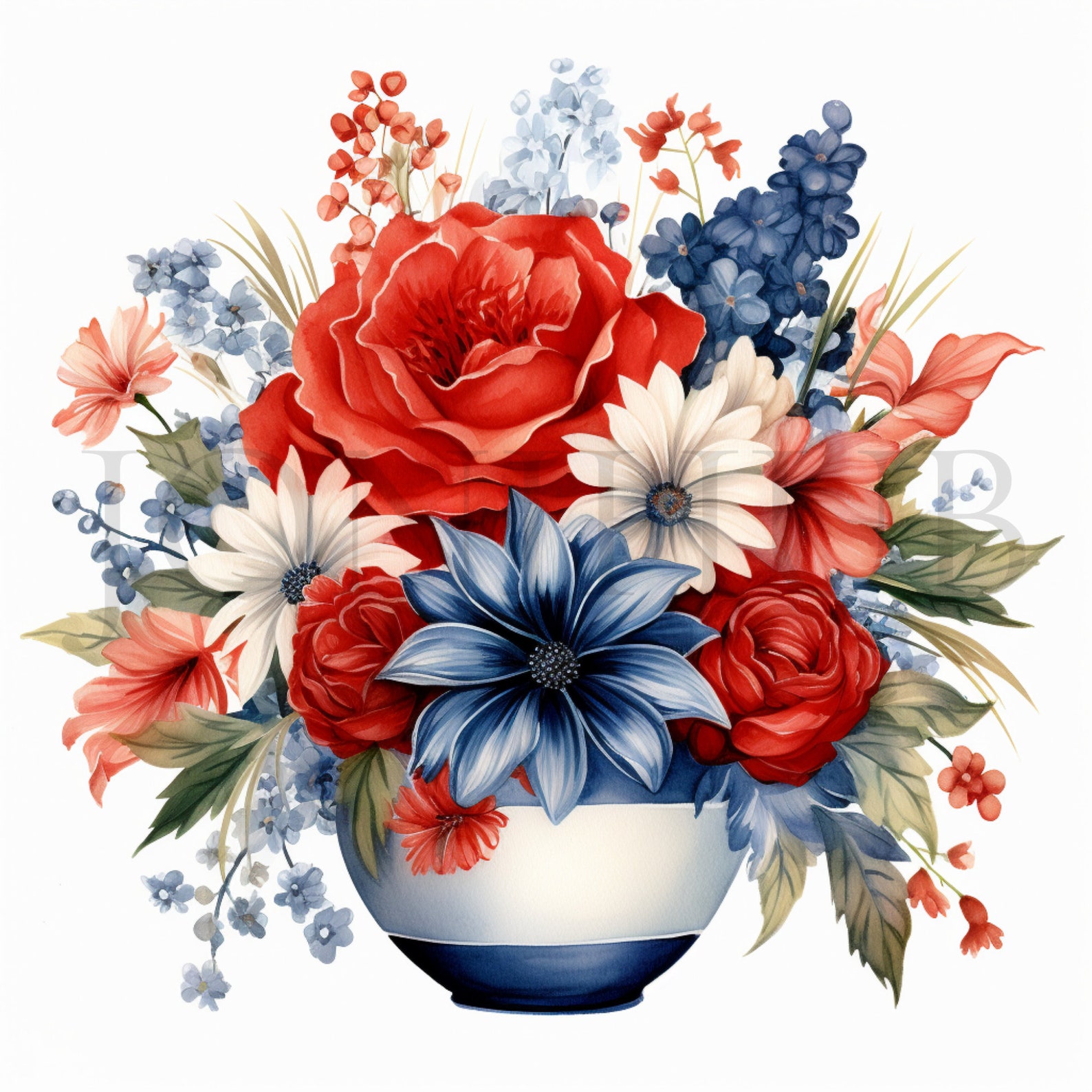 Watercolor 4th of July Floral Clipart Set | 10 High Quality Jpgs ...