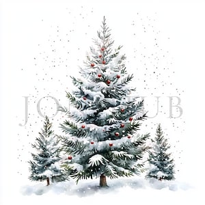 Christmas Trees Clipart | 10 High Quality JPGs | Digital Download | Christmas Landscape | Watercolor Clipart | Paper Craft | Junk Journal