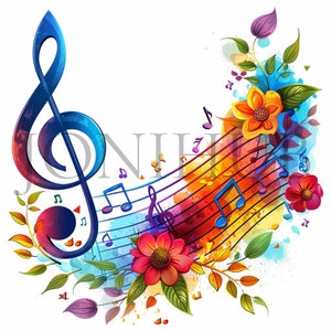 Clipart muzieknoten | 10 JPG's van hoge kwaliteit | Digitale download | Muzieknotatie | Kaarten maken | Aquarel clipartpakket | Muzieksymboolkunst