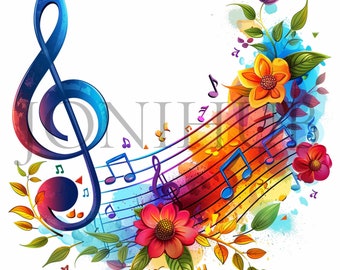 Imágenes Prediseñadas de notas musicales, 10 JPG de alta calidad, Descarga digital, Notación musical, Creación de tarjetas, Paquete de imágenes prediseñadas de acuarela, Arte de símbolos musicales