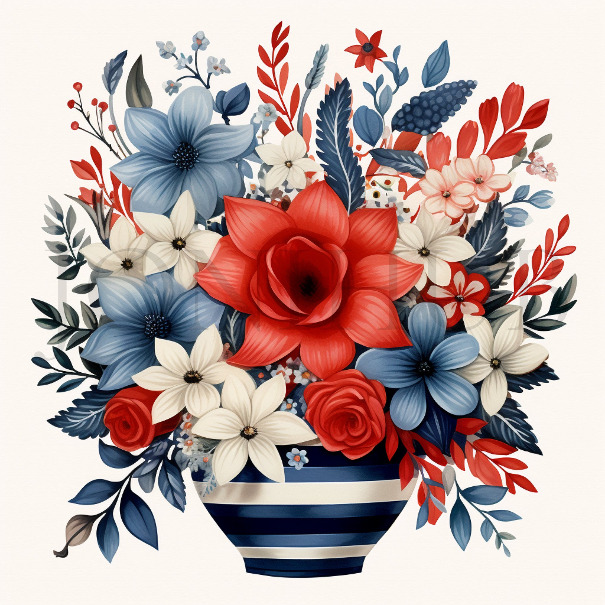 Watercolor 4th of July Floral Clipart Set 10 High Quality Jpgs Instant ...