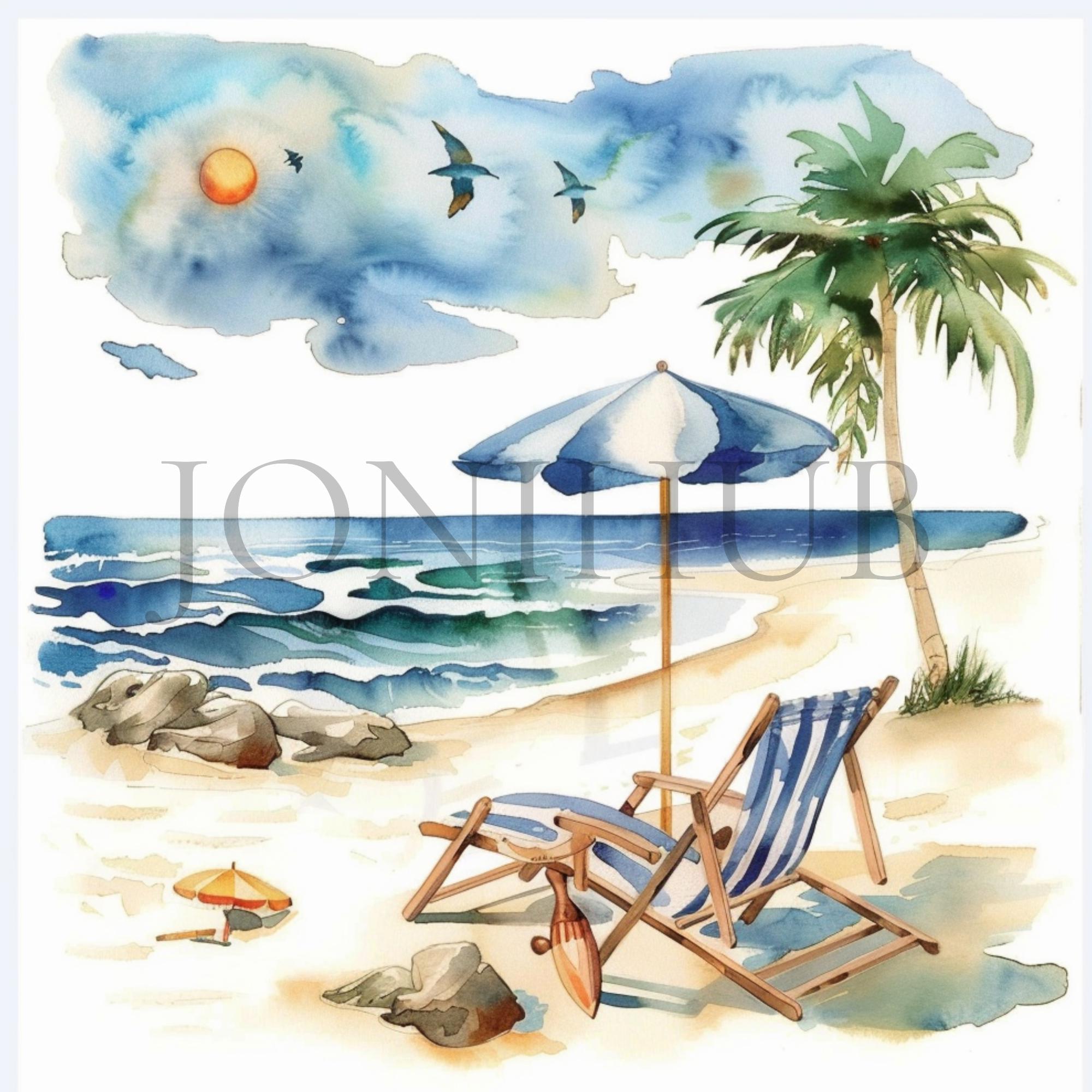 Beach Scene Graphics Beach Scenes Clipart | 10 High Quality Jpg's | Digital Download | Ocean ...