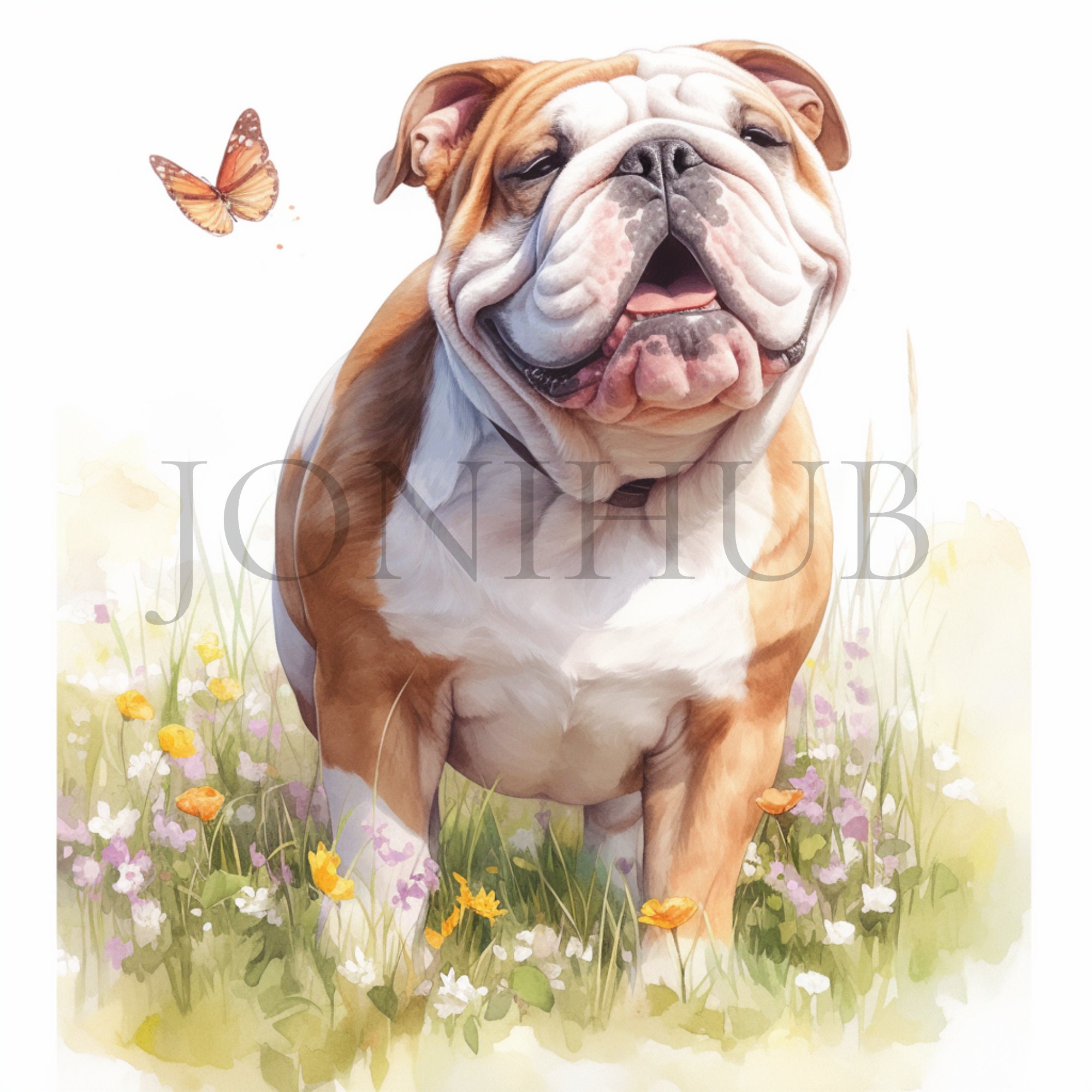 Bulldog Clipart Set | 10 High Quality JPG's | Digital Download | Watercolor Clipart | Dog Illustrations | Animal Graphics | English Bulldog