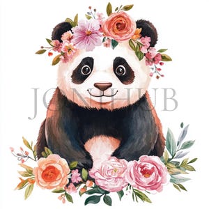 Clipart de pandas florais | 10 JPGs de alta qualidade | Download digital | Artesanato em papel | Arte de animais fofos | Arte de pandas em aquarela | Imagens de clipart