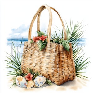 Beach Bag Clipart | 10 High Quality JPGs | Digital Download | Watercolor Beach Bag | Watercolor Clipart | Digital Paper Craft | Junk Journal