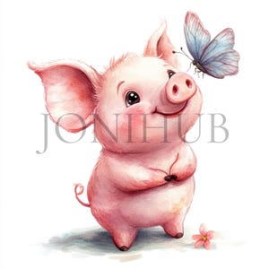 Clipart Porcelet & Papillons | 10 fichiers JPG de haute qualité | Téléchargement numérique | Fabrication de cartes | Impressions numériques | Animaux mignons | Cochon avec papillon