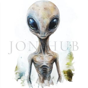 Alien Clipart | 10 High Quality JPGs | Digital Download | Aliens Clipart | UFO | Printable Watercolor Clipart | Paper Craft | Junk Journals
