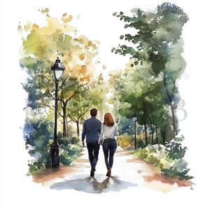 Couple In Park Clipart | 10 High Quality JPGs | Digital Download | Paper Craft | Junk Journal | Lovers Clipart, Printable Watercolor Clipart