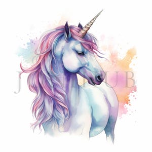 Cartoon Unicorn Clipart | 10 High Quality JPGs | Digital Download | Paper Craft | Junk Journal | Art | Fantasy Unicorn | Watercolor Clipart