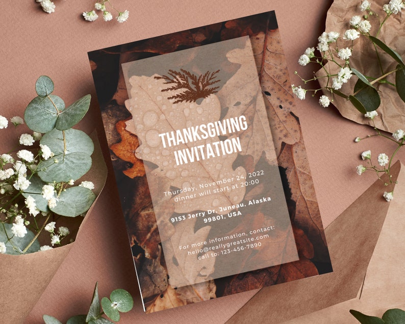 Brown Autumn Thanksgiving Invitation Fall Invitation, Editable Template Design, Printable, Instant Download image 1
