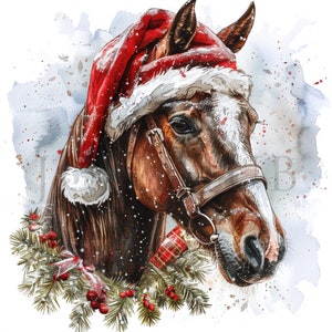 Christmas Horse Clipart | 10 High Quality JPGs | Digital download | Christmas Clipart | Winter Clipart | Horse Watercolor | Horse Clipart