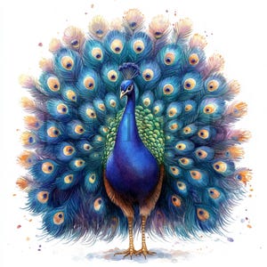 Clipart paon adorable | 5 fichiers JPG de haute qualité | Téléchargement numérique | Couleurs vives | bel oiseau | Journaux indésirables | Illustration d'oiseau