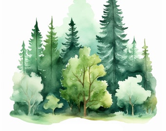 Watercolor forest clipart | 10 High Quality JPEGs | Misty Forest | nature clipart | landscape clipart | printable graphics | Forest cliparts