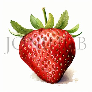 Strawberry Clipart | 10 High Quality JPG&#39;s | Digital Download | Fruit Illustration | Strawberry Graphics | Botanical Clipart | Printable Art