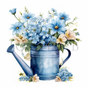 Blue Watering Can Clipart | 10 High Quality JPGs | Instant Digital Download | Card Making | Books Clipart | Digital Paper Craft, Nursery Art