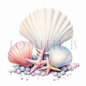 Seashells Pearls Clipart | 10 High Quality JPGs | Digital Download | Sea Shell Clipart | Watercolor Clipart | Paper Craft | Junk Journal