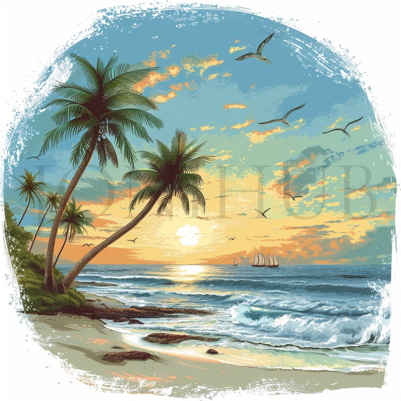 Beach Scene Graphics Beach Scenes Clipart 10 High Quality Jpgs Digital Download Scrapbooking ...