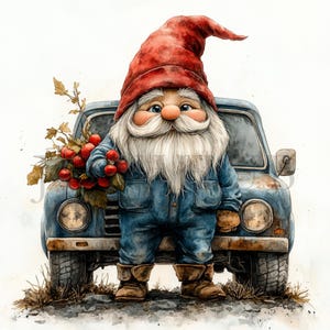 Gnomes in Pickup Truck Clipart | 10 High Quality JPGs | Digital download | Clip Art | Card Making | Cute Gnome Clipart | Digital Paper Craft