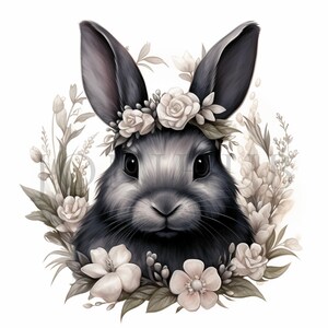 Bunnies with Flower Crown Clipart | 10 High Quality JPGs | Digital Download | Nursery Art | Drawing | Card Making | Journaling, Scrapbooking