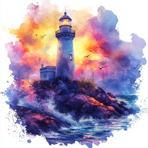 Lighthouse Clipart | 10 High Quality JPGs | Digital Download | Digital Paper Craft | Junk Journals | Watercolor Clipart | High Resolution
