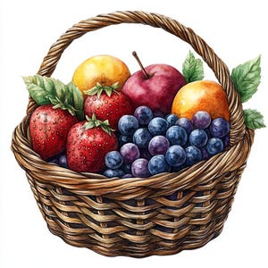 Obstkorb Clipart | 5 hochwertige JPGs | Digitaler Download | Bauernhof Stand Art | Obst Clipart | Digitales Clipart-Paket | Herbsternte