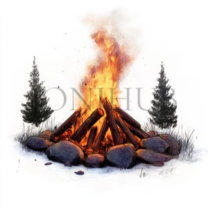 Bonfire Clipart | 10 High Quality JPG&#39;s | Digital Download | Campfire Clipart | Camping clipart | Forest Clipart | Mixed Media | Printable