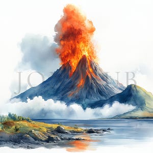 Watercolor Volcano Clipart | 10 High Quality JPGs | Digital download | Card Making | Journaling | Clip Art | Scrapbooking | Volcano Clipart