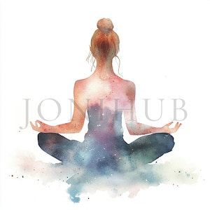 Meditation Clipart | 10 High Quality JPGs | Digital Download | Yoga Clipart | Meditating | Watercolor Clipart | Paper Craft | Junk Journal