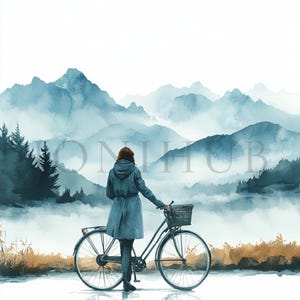 Donna in bicicletta Clipart / 10 JPG di alta qualità / Download digitale / Diari spazzatura / Bicicletta floreale / Clipart acquerello / Arte / Artigianato di carta