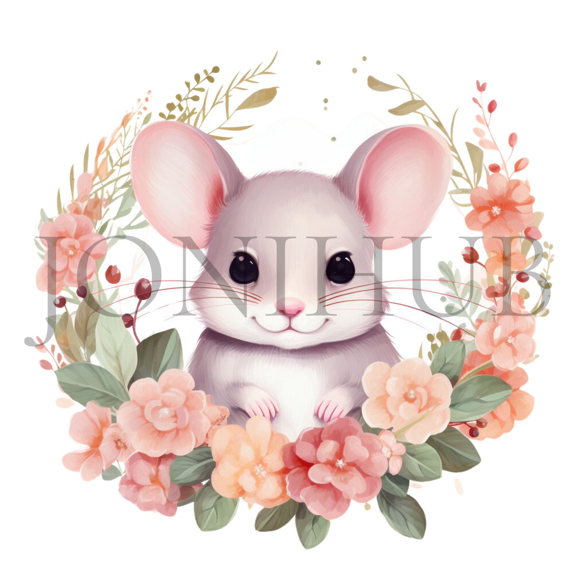 Floral Cute Mouse Clipart | 10 High Quality Jpg's | Digital Download ...