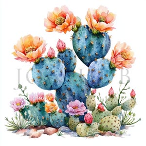 Cactus in Desert Clipart | 10 High Quality JPGs | Digital Download | Blooming Cactus | Watercolor Clipart | Paper Craft | Junk Journals