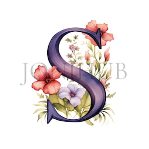 Letra S Clipart | 10 JPGs de alta qualidade | Download digital | Artesanato em papel | Clipart de aquarela | Letra do alfabeto decorativa | Arte inicial