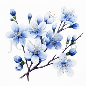 Branches de fleurs bleues Clipart | 10 fichiers JPG de haute qualité | Téléchargement numérique | Fabrication de cartes | Journalisation | Créations numériques en papier | Art botanique