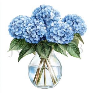 Hydrangea in Vase Clipart | 10 High Quality JPGs | Digital Download | Paper Craft | Junk Journals | Blue Hortensia | Watercolor Clipart