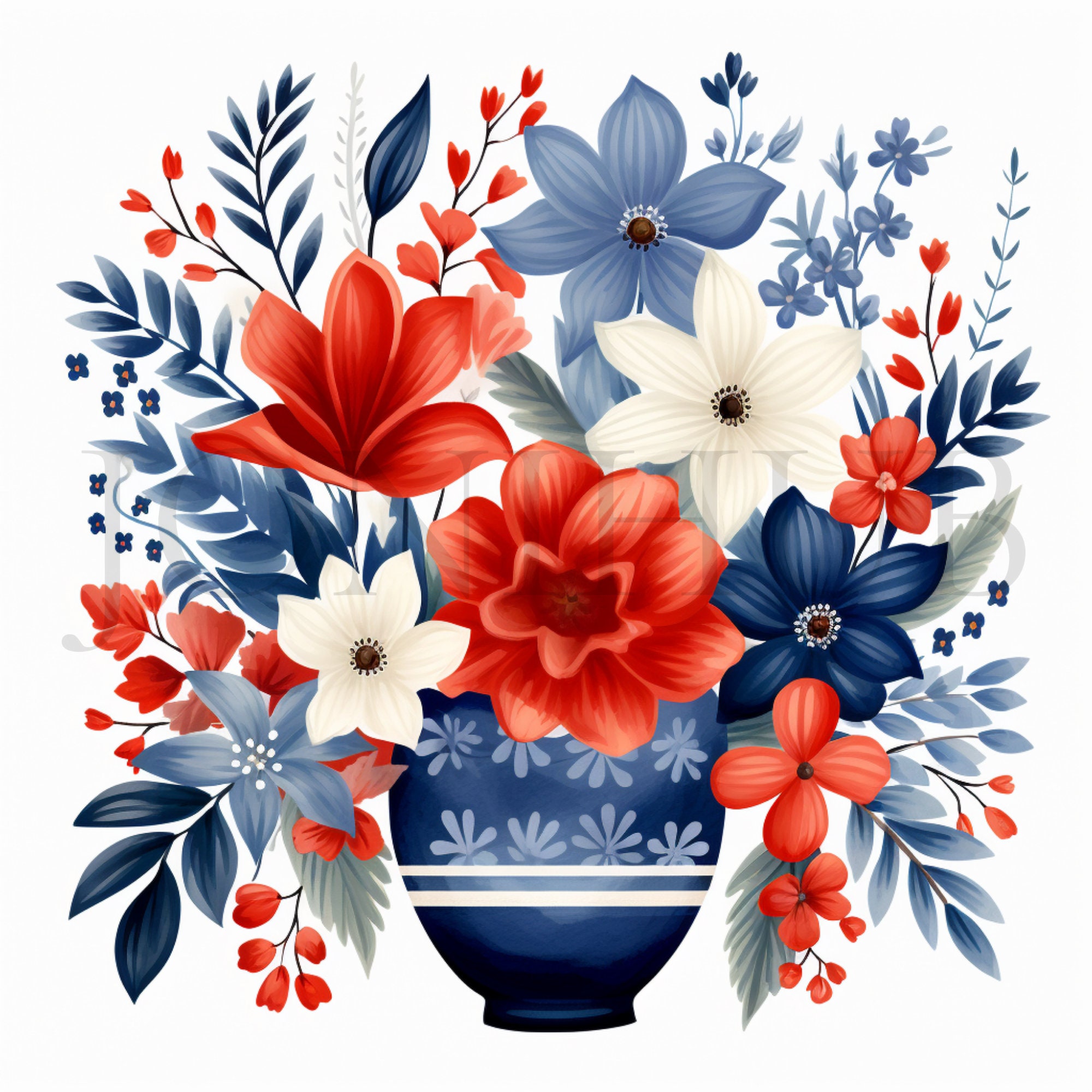 Watercolor 4th of July Floral Clipart Set | 10 High Quality Jpgs ...