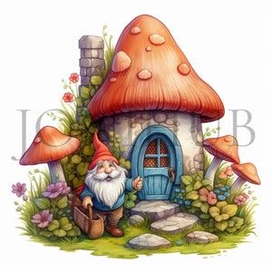 Kabouterhuis clipart | 10 JPG's van hoge kwaliteit | Digitale download | Fairy huis clipart | Fantasie Clipart | Kaarten maken | Schattige kabouter clipart