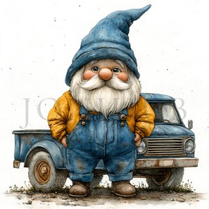 Gnomes in Pickup Truck Clipart | 10 High Quality JPGs | Digital download | Card Making | Cute Gnome Clipart | Digital Paper Craft | Clip Art