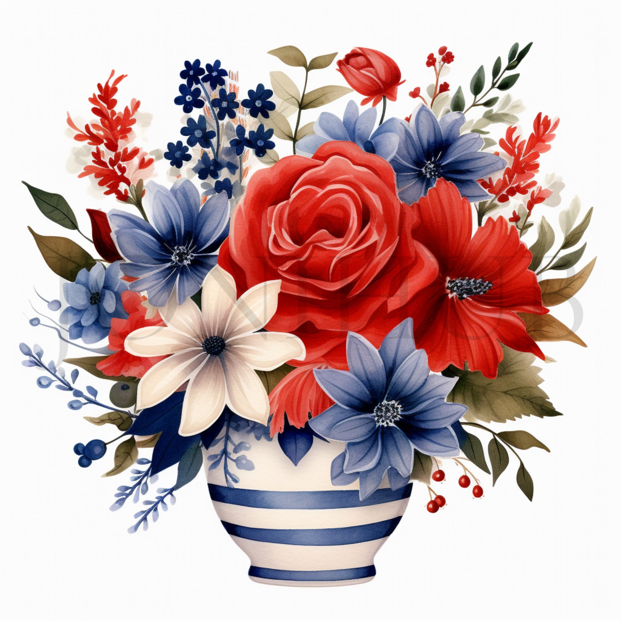 Watercolor 4th of July Floral Clipart Set | 10 High Quality Jpgs ...