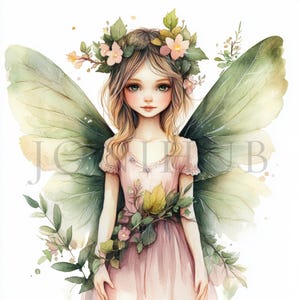 Forest Fairy Clipart | 10 High Quality JPGs | Digital Download | Paper Craft | Junk Journal | Fairies Clipart | Green | Watercolor Clipart