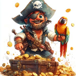 Cartoon Pirates Clipart | 10 High Quality JPG | Digital Download | Clip Art | Digital Paper Craft | Junk Journals | Cute Pirates Print | Art
