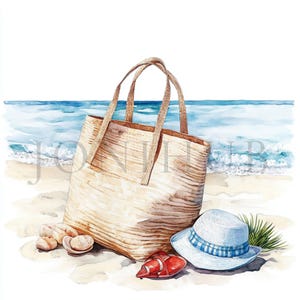 Beach Bag Clipart | 10 High Quality JPGs | Digital Download | Digital Paper Craft | Junk Journal | Watercolor Beach Bag | Watercolor Clipart