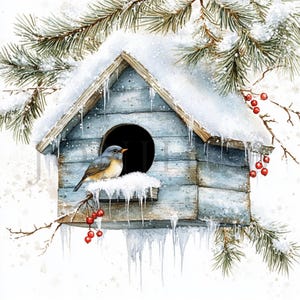 Winter Birdhouse Clipart | 10 High Quality JPGs | Instant Digital Download | Scrapbooking | Card Making | Bird Clipart | Digital Paper Craft