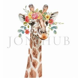 Floral Giraffes Clipart | 10 High Quality JPGs | Digital Download | Giraffe Clipart, Giraffe Printable, Cute Giraffe Clipart, Animal Clipart