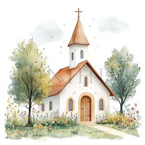 Church Clipart | 10 High Quality JPGs | Digital Download | Junk Journal | Old Chapel | Printable Watercolor Clipart | Digital Paper Craft